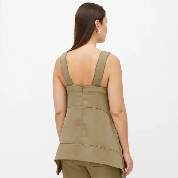 PROENZA SCHOULER White Label Plunge Rumpled Pique Top In Khaki - Picture 4 of 11